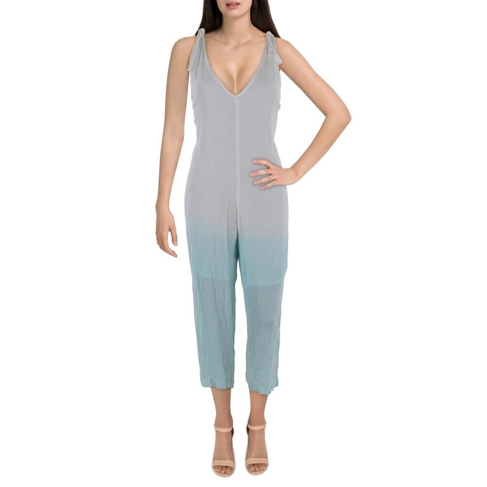 Natural Impressions Womens Rayon Jumpsuit , White-Turquoise , XS